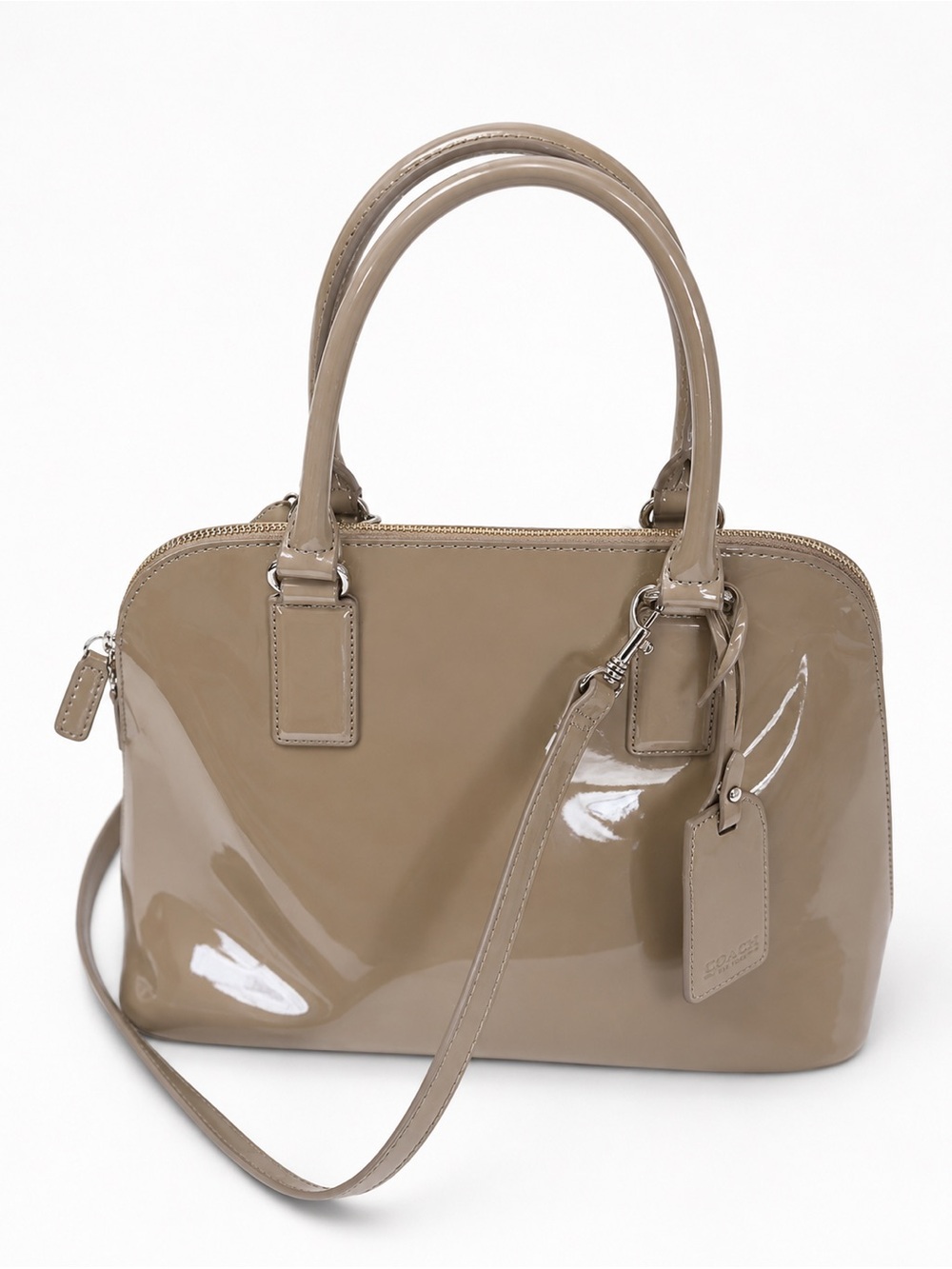 Classic Patent Leather Satchel in Taupe